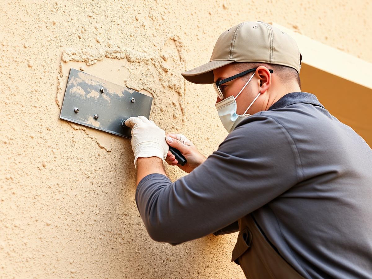 Stucco craftsman applying texture